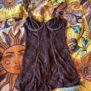 Brown Floral Lace Romper